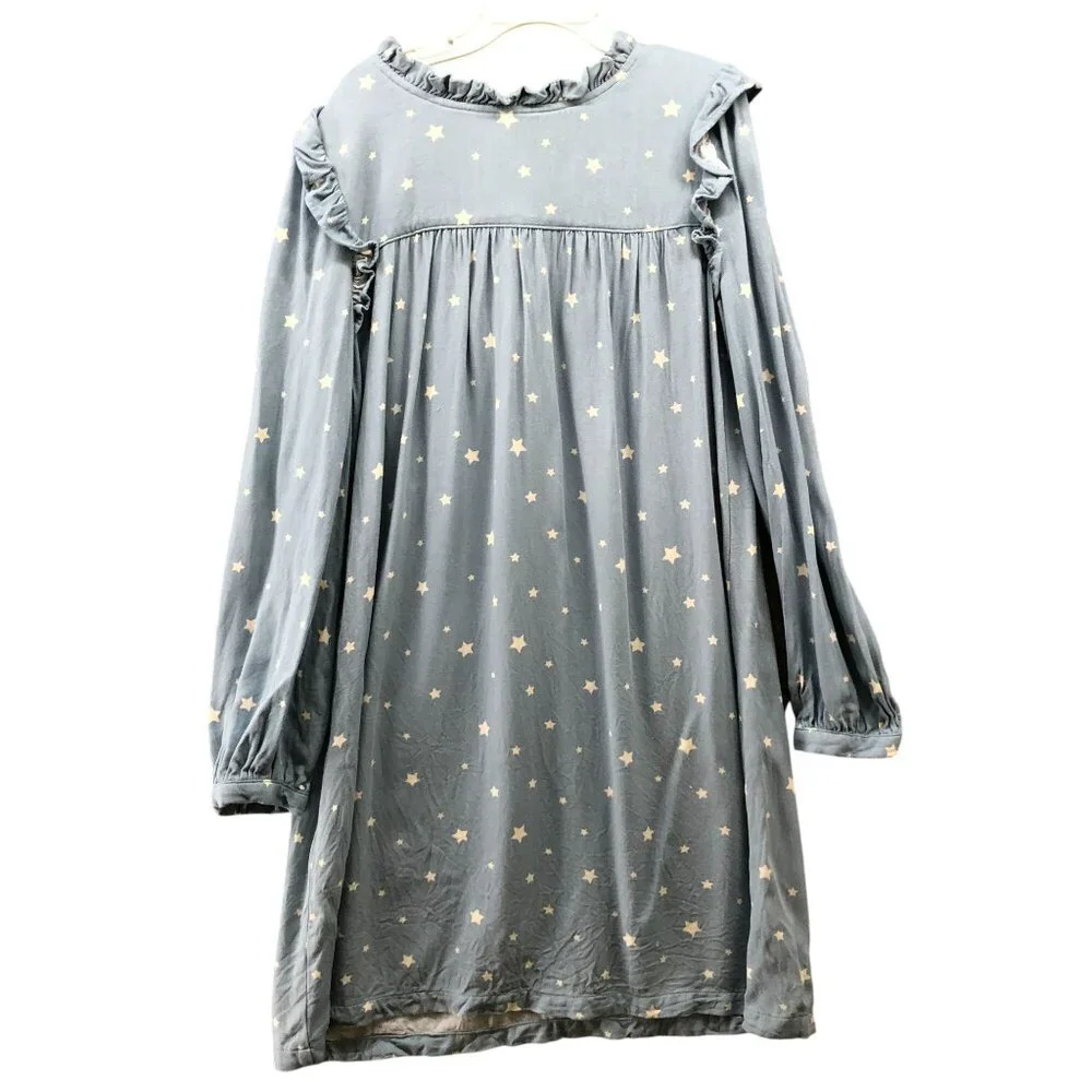Gap Girls Size L (10) Ruffle Dress Long Sleeve Prairie Blue Star Print Rayon‎